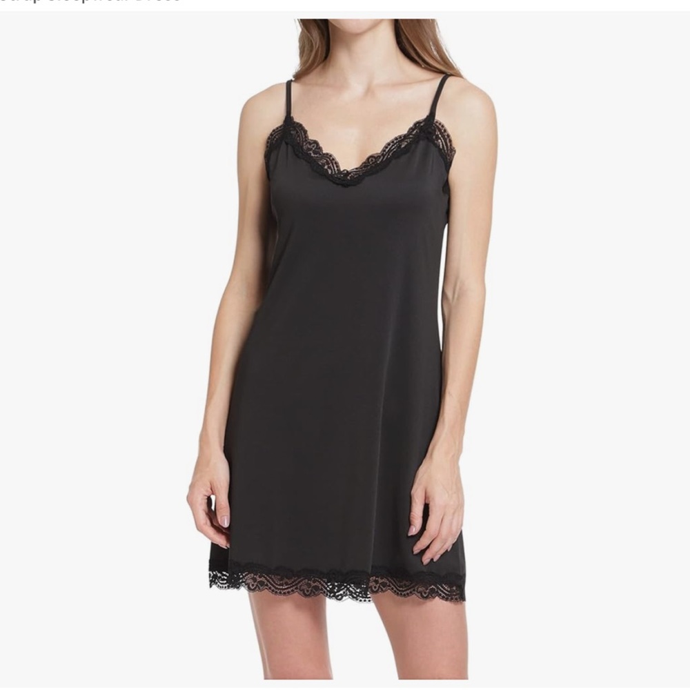 Unbranded Black Slip Dress with Lace Trim